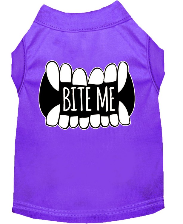 Bite Me Screen Print Dog Shirt Purple Sm